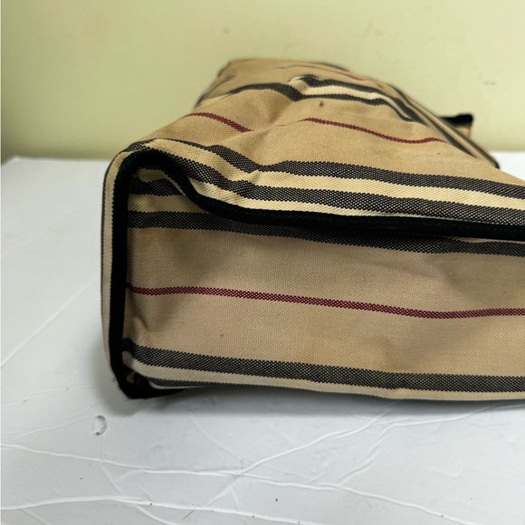 Burberry Vintage Striped Canvas Toto Bag Satchel Handbag Nova Check Cotton Tan - Picture 6 of 16